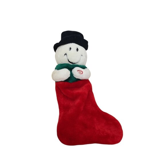 Vtg Dan Dee Red Christmas Stocking Plush Snowman Face Giggling Talking 22” - Picture 6 of 6